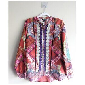Citron silk multi print button up blouse